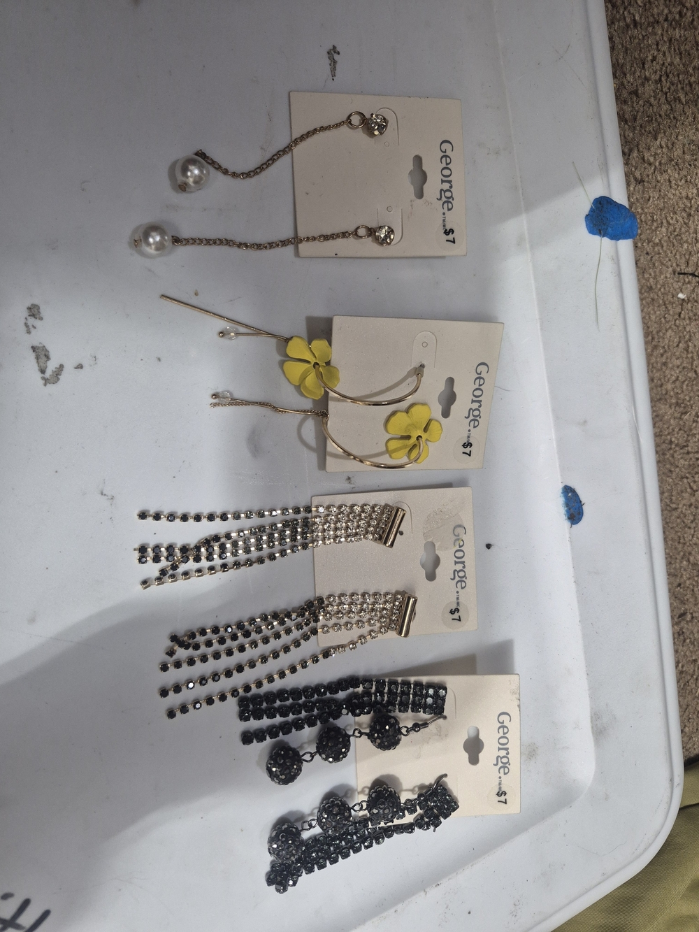 George Mixed Set of Gold, Yellow, Pearl and Black Dangle Earrings